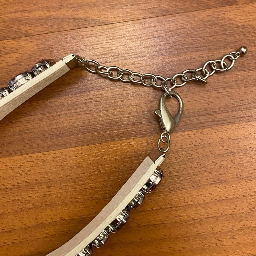 White Faux Leather & Purple Rhinestone Festival Choker - Picture 2 of 7
